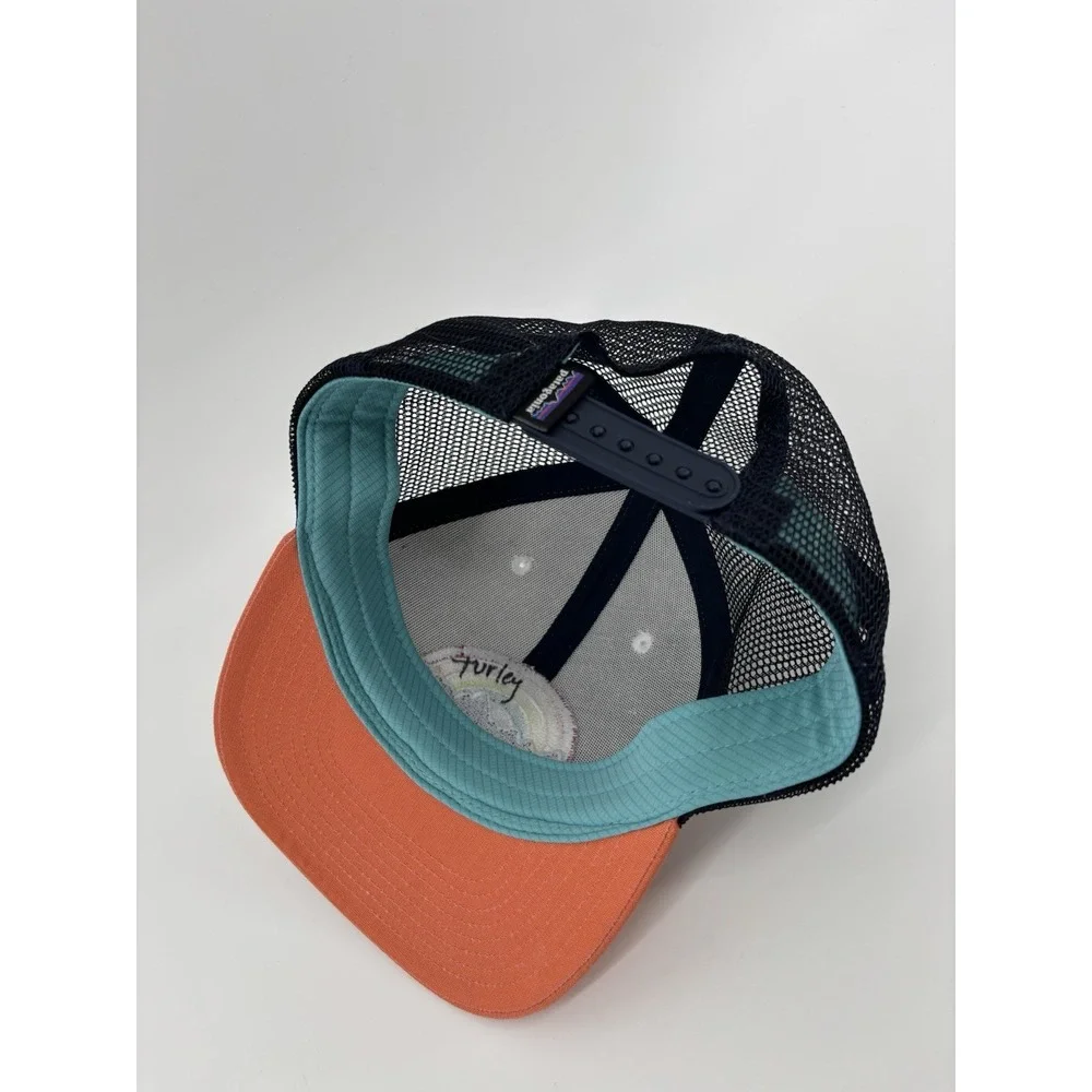 Patagonia Kids Rainbow Logo Trucker Hat Snapback Cream Orange Blue Mesh Cap